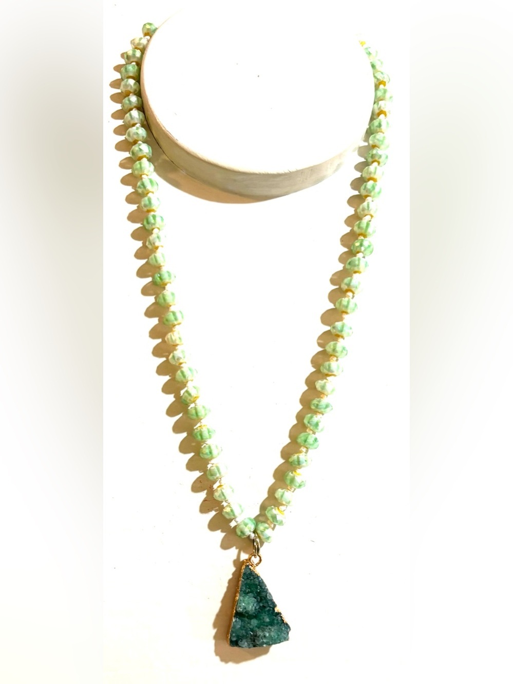 Mint Green Beaded Necklace with Teal Druzy Pendant - Women Jewelry